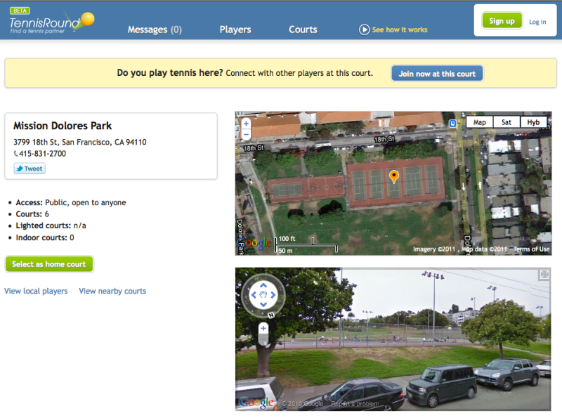 Dolores park in San Francisco - tennis court areal and street view