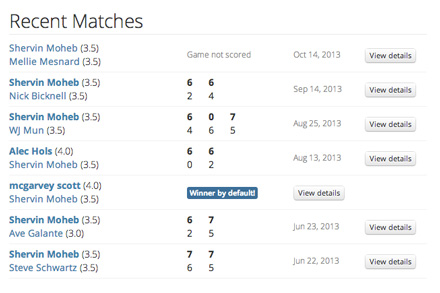 match history and recent tennis games